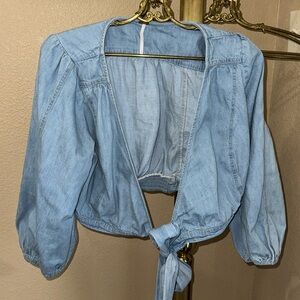 Free People lightweight denim crop top with adjustable straps